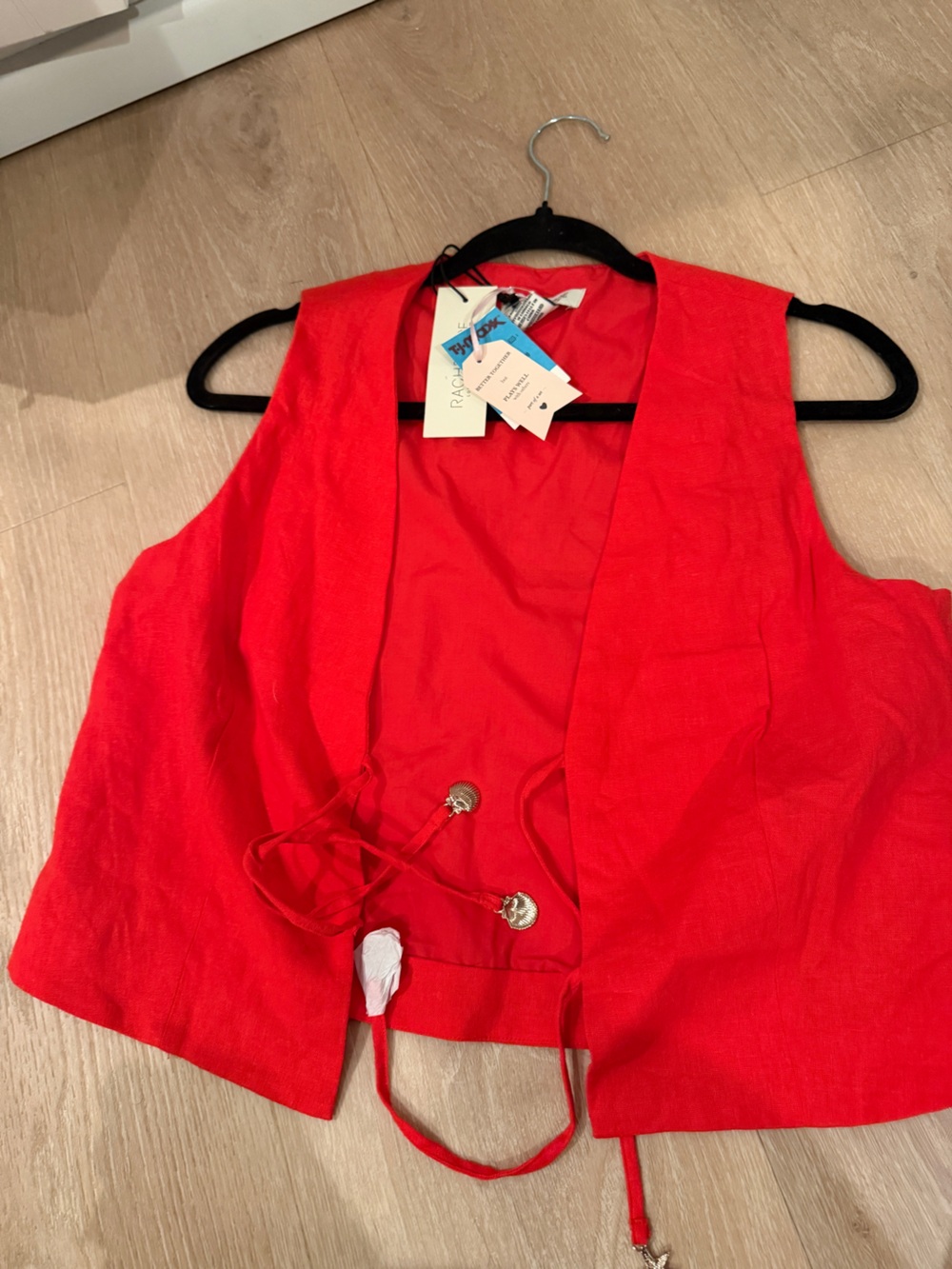 Rachel Zoe Red Open-Front Linen-Blend Vest Jacket